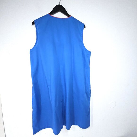 1970s Vintage Blue Front Zip Sun Bird Embroidered Pockets Duster Housedress USA - Picture 2 of 6